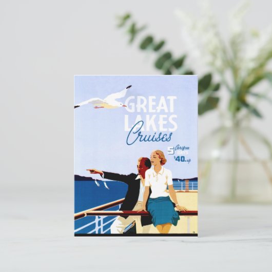 湖の素晴らしクルーズ、ボートのカップル、ヴィンテージ ポストカード (スタンド正面)