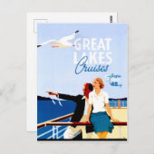 湖の素晴らしクルーズ、ボートのカップル、ヴィンテージ ポストカード (正面/裏面)