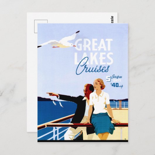 湖の素晴らしクルーズ、ボートのカップル、ヴィンテージ ポストカード (正面/裏面)