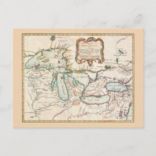 湖の素晴らしヴィンテージマップ ポストカード (正面)