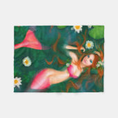湖の美しいファンタジー赤の人魚 フリースブランケット (正面(横))