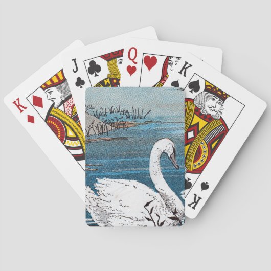 湖の美しくエレガントで白い白鳥の水泳 トランプ (裏面)