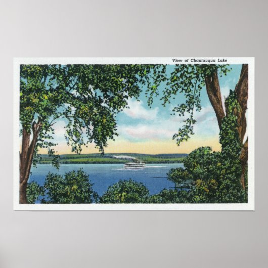 湖の蒸気船の眺め ポスター (正面)