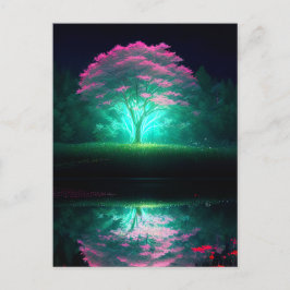 湖の輝きに包まれた輝く木 ポストカード