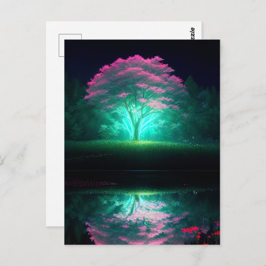 湖の輝きに包まれた輝く木 ポストカード (正面/裏面)