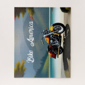 湖の近くに駐車されたオートバイ ジグソーパズル (縦)