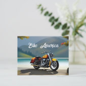 湖の近くに駐車されたオートバイ ポストカード (スタンド正面)