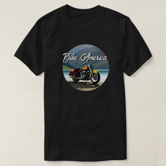 湖の近くに駐車されたオートバイ Tシャツ (デザイン正面)