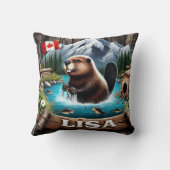 湖の近くの山にカナダビーバーザ クッション (裏面)