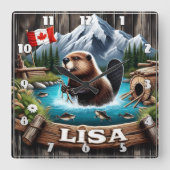 湖の近くの山にカナダビーバーザ スクエア壁時計 (正面)