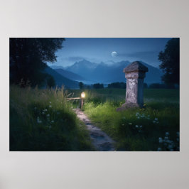 湖の近くの敷地境界線への曲げ道 ポスター