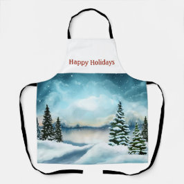湖の近くの雪の松 エプロン