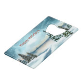 湖の近くの雪の松 クレジットカード栓抜き (正面アングル)