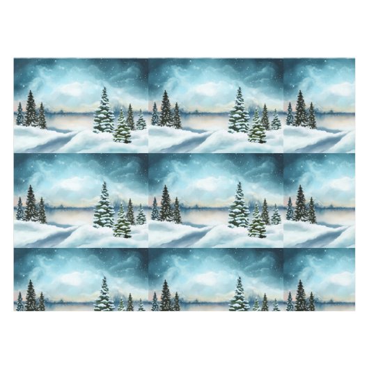 湖の近くの雪の松 テーブルクロス (正面(横))