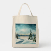 湖の近くの雪の松 トートバッグ (裏面)