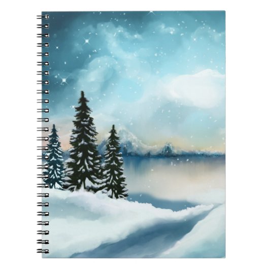 湖の近くの雪の松 ノートブック (正面)