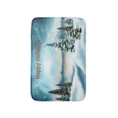 湖の近くの雪の松 バスマット (正面縦)