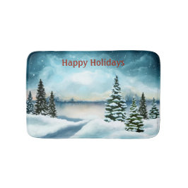 湖の近くの雪の松 バスマット