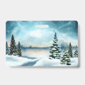 湖の近くの雪の松 バッジ (裏面)