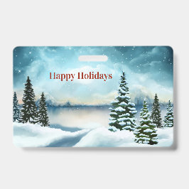 湖の近くの雪の松 バッジ