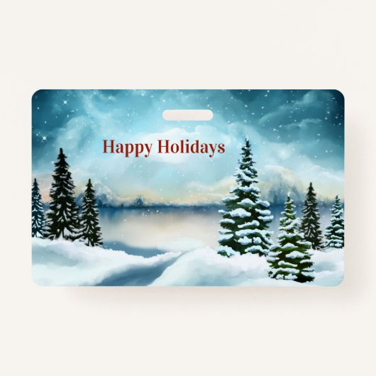 湖の近くの雪の松 バッジ (正面)