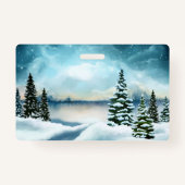 湖の近くの雪の松 バッジ (裏面)