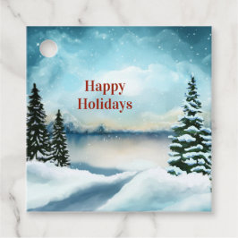 湖の近くの雪の松 フェイバータグ