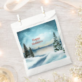 湖の近くの雪の松 フェイバーバッグ (クリップ留めされた状態)