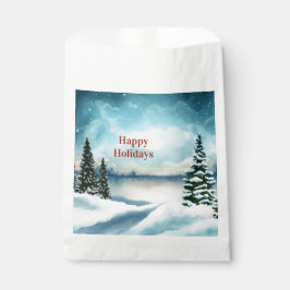 湖の近くの雪の松 フェイバーバッグ