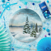 湖の近くの雪の松 ペーパープレート (パーティー)