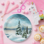 湖の近くの雪の松 ペーパープレート (パーティー)