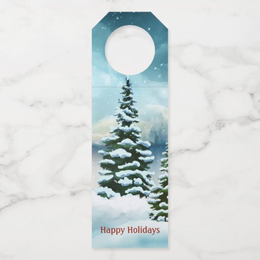 湖の近くの雪の松 ボトルネックタグ (正面)