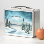 湖の近くの雪の松 メタルランチボックス (インサイチュ)