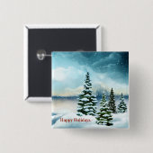 湖の近くの雪の松 缶バッジ (正面&裏面)