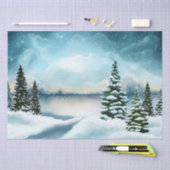 湖の近くの雪の松 薄葉紙 (クラフト)