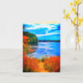 湖の道の明るい挨拶状 カード (黄色い花)