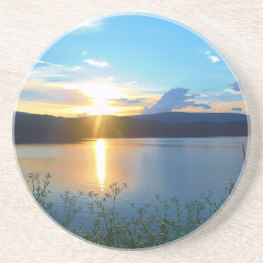 湖の青い夕日 コースター (正面)