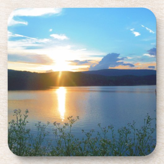 湖の青い夕日 コースター (正面)