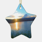 湖の青い夕日 セラミックオーナメント (左)