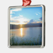 湖の青い夕日 メタルオーナメント (左)