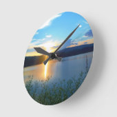 湖の青い日没 ラウンド壁時計 (傾斜)