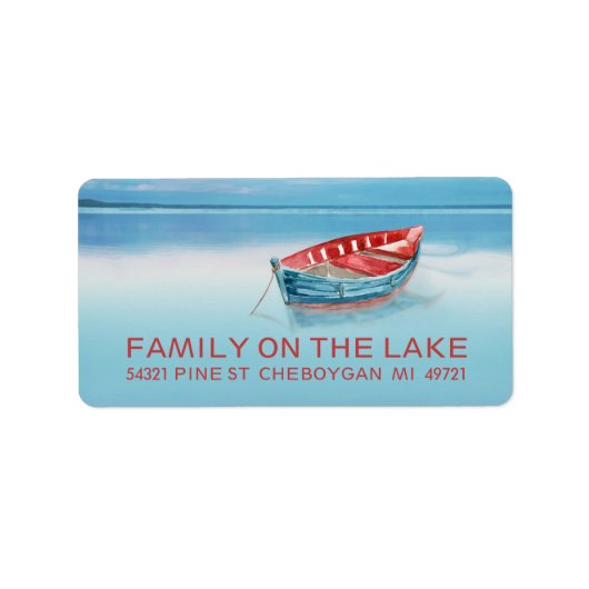 湖の青と赤のボート ラベル (正面)