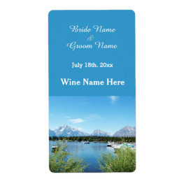 湖の風景の写真結婚のワインラベル ラベル