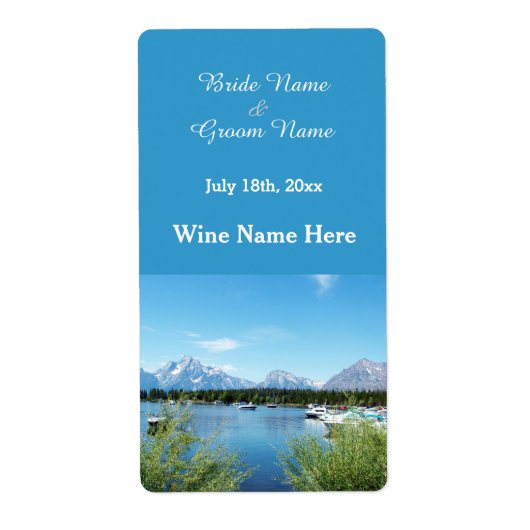 湖の風景の写真結婚のワインラベル ラベル (正面)