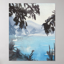 湖の風景 水彩画アートプリント