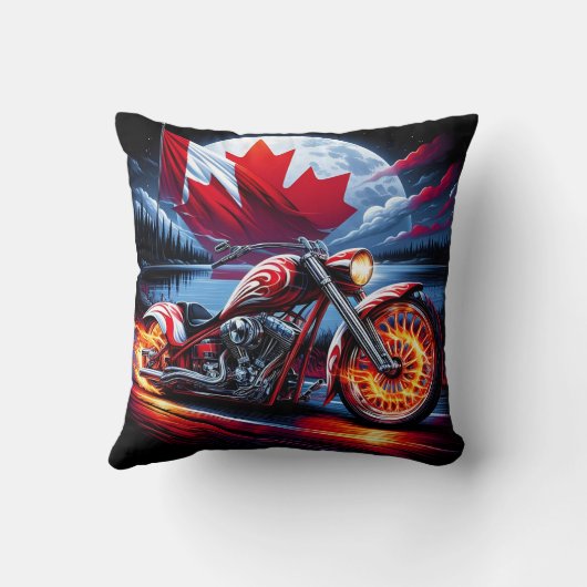 湖の鮮やか近くにカナダ国旗を持つオートバイ クッション (裏面)