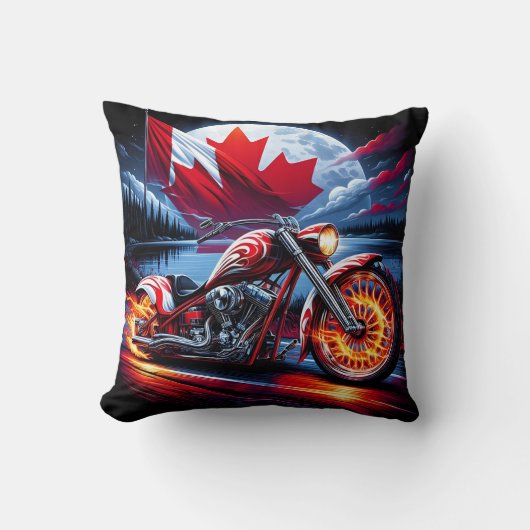 湖の鮮やか近くにカナダ国旗を持つオートバイ クッション (正面)