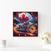 湖の鮮やか近くにカナダ国旗を持つオートバイ スクエア壁時計 (ホーム)