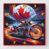 湖の鮮やか近くにカナダ国旗を持つオートバイ スクエア壁時計 (正面)