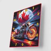 湖の鮮やか近くにカナダ国旗を持つオートバイ スクエア壁時計 (傾斜)